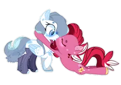 Size: 800x564 | Tagged: artist:sonpufum, blushing, clothes, derpibooru import, gay, heart, hoof shoes, kissing, male, oc, oc:lullaby, oc:princeso, safe, simple background, socks, surprised, surprise kiss, transparent background