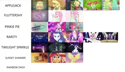 Size: 7216x4144 | Tagged: safe, derpibooru import, applejack, fluttershy, pinkie pie, rarity, sci-twi, sunset shimmer, twilight sparkle, coinky-dink world, eqg summertime shorts, equestria girls, equestria girls series, five to nine, life is a runway, mad twience, my past is not today, shake things up!, so much more to me, the other side, absurd resolution, implied rainbow dash, it happened, music video, op has a point, text