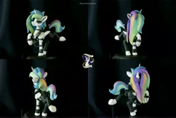 Size: 11136x7424 | Tagged: safe, artist:shuxer59, artist:yakovlev-vad, derpibooru import, princess celestia, alicorn, pony, absurd resolution, alternate hairstyle, bracelet, chest fluff, choker, clothes, collar, craft, female, figure, figurine, irl, jacket, leather jacket, looking at you, mare, metalestia, photo, polymer clay, raised hoof, sculpture, smiling, solo, spiked choker, spiked collar, spiked wristband, tail wrap, wristband