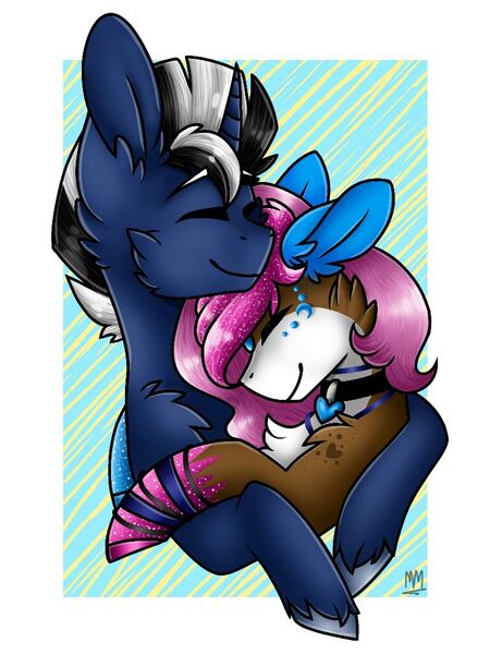 Size: 768x1024 | Tagged: safe, artist:raticolor, derpibooru import, oc, oc:rati, oc:shabaco, pegasus, pony, unicorn, eyes closed, female, hug, male, rataco, simple background