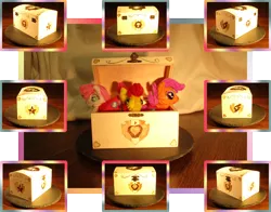 Size: 4673x3659 | Tagged: apple bloom, artist:malte279, chest, collage, craft, cutie mark, cutie mark crusaders, cutie mark crusaders patch, derpibooru import, gabby, pyrography, safe, scootaloo, sweetie belle, the cmc's cutie marks, traditional art