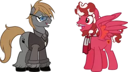 Size: 2000x1125 | Tagged: safe, artist:theeditormlp, derpibooru import, oc, oc:soul fire, oc:the editor, unofficial characters only, earth pony, pegasus, pony, beard, clothes, facial hair, glasses, male, moustache, scarf, simple background, stallion, transparent background, vector