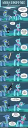 Size: 926x4222 | Tagged: artist:dsana, changedling, changedling oc, changeling, changeling kingdom, changeling oc, comic, cricket bat, derpibooru import, dialogue, drill, duo, female, flamethrower, gun, handgun, high res, knife, male, oc, oc:dopple, oc:stainless key, pistol, safe, this will not end well, unofficial characters only, weapon, whip