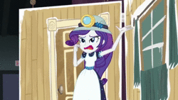 Size: 1280x720 | Tagged: safe, derpibooru import, screencap, rarity, equestria girls, equestria girls series, opening night, accent, animated, apron, clothes, club can't handle me, context is for the weak, cute, dancing, dancity, disco dance, frown, grin, gritted teeth, hat, headlamp, helmet, miner, mining helmet, open mouth, rarara, raribetes, selfie soot, smiling, solo, sound, wat, webm, wide eyes