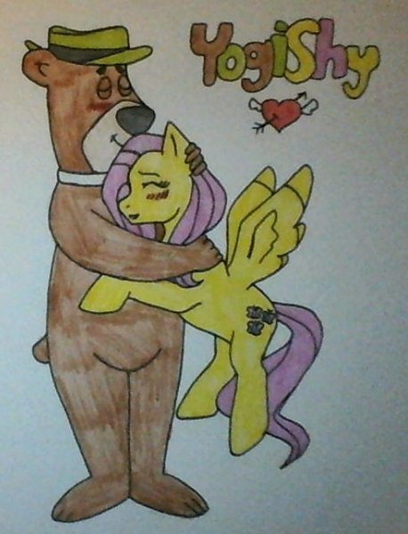 Size: 531x696 | Tagged: artist:tigerprincesskaitlyn, derpibooru import, fluttershy, safe, traditional art, yogi bear