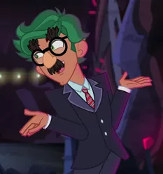 Size: 670x720 | Tagged: safe, derpibooru import, screencap, timber spruce, equestria girls, legend of everfree, legend of everfree - bloopers, clothes, cropped, groucho marx psyche out, groucho mask, male, solo, suit