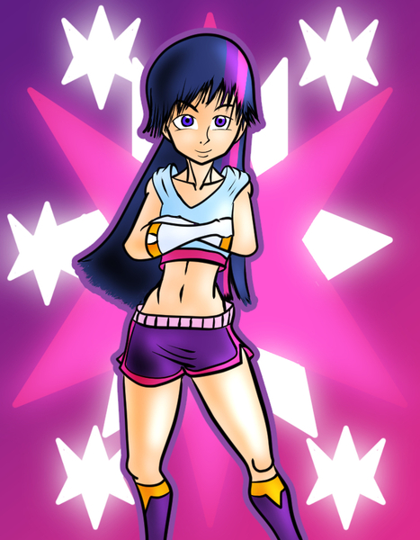 Size: 700x900 | Tagged: artist:rockzerox, belly button, clothes, derpibooru import, deviantart, human, humanized, martial arts, midriff, mma, safe, shorts, sports bra, twilight sparkle