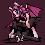 Size: 540x540 | Tagged: explicit, artist:stockingshot56, derpibooru import, oc, oc:calculator, oc:luriel maelstrom, unofficial characters only, bat pony, pegasus, pony, animated, bat pony oc, bat wings, cute, cute porn, frottage, gay, gif, horsecock, male, males only, nudity, penis, pixel art, ponysona, sex, stallion, wings