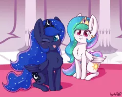 Size: 1920x1536 | Tagged: safe, artist:dsp2003, derpibooru import, princess celestia, princess luna, alicorn, pony, :3, :p, behaving like a cat, blushing, cheek fluff, chest fluff, chibi, colored pupils, comet, cute, cutelestia, dsp2003 is trying to murder us, duo, ear fluff, ethereal mane, female, hnnng, looking at you, lunabetes, mare, missing accessory, one eye closed, royal sisters, signature, silly, sitting, smiling, sparkles, starry eyes, starry mane, tongue out, weapons-grade cute, wingding eyes, wink