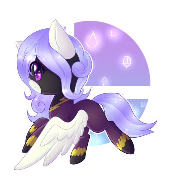 Size: 3824x4000 | Tagged: safe, artist:twily-star, derpibooru import, oc, oc:silky feathers, pegasus, pony, icey-verse, abstract background, chibi, clothes, commission, costume, cute, female, flying, heart eyes, magical lesbian spawn, mare, next generation, ocbetes, offspring, parent:lily lace, parent:nightshade, parents:nightlace, shadowbolts, shadowbolts costume, solo, starry eyes, wingding eyes