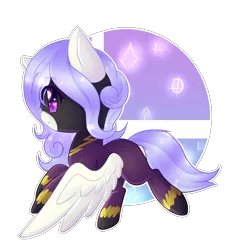 Size: 3824x4000 | Tagged: safe, artist:twily-star, derpibooru import, oc, oc:silky feathers, pegasus, pony, icey-verse, abstract background, chibi, clothes, commission, costume, cute, female, flying, heart eyes, magical lesbian spawn, mare, next generation, ocbetes, offspring, parent:lily lace, parent:nightshade, parents:nightlace, shadowbolts, shadowbolts costume, solo, starry eyes, wingding eyes