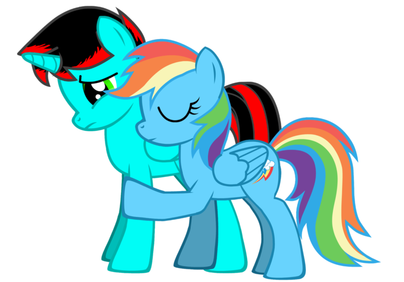 Size: 1470x1027 | Tagged: safe, artist:jawsandgumballfan24, derpibooru import, rainbow dash, oc, oc:jawsandgumballfan24, alicorn, pegasus, pony, pony creator, alicorn oc, canon x oc, comforting, eyes closed, female, horn, hug, male, sad, shipping, straight, vector, wings