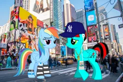 Size: 2048x1365 | Tagged: safe, artist:jawsandgumballfan24, derpibooru import, rainbow dash, oc, oc:jawsandgumballfan24, alicorn, pegasus, pony, alicorn oc, bling, canon x oc, coca-cola, female, hat, horn, i ❤️ ny, iphone, ipod, male, new york, new york city, new york yankees, samsung, shipping, straight, times square, wings