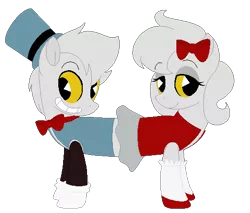 Size: 523x446 | Tagged: safe, artist:eggi-myst3ry, artist:selenaede, derpibooru import, ponified, earth pony, pony, base used, bow, bowtie, clothes, conjoined, conjoined twins, crossover, cuphead, gloves, hair bow, hat, pacman eyes, pip & dot, shoes, simple background, studio mdhr, transparent background