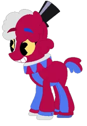 Size: 303x436 | Tagged: safe, artist:eggi-myst3ry, artist:selenaede, derpibooru import, ponified, earth pony, pony, base used, beppi the clown, black hat, clothes, clown, clown pony, clown shoes, crossover, cuphead, gloves, hat, pacman eyes, shoes, simple background, studio mdhr, top hat, transparent background