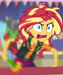 Size: 569x674 | Tagged: safe, derpibooru import, edit, edited screencap, screencap, sandalwood, sunset shimmer, equestria girls, equestria girls series, rollercoaster of friendship, bottle, broken, broken bottle, furious, geode of empathy, magical geodes, meme, motion blur meme, rage, rage face