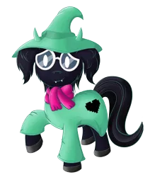 Size: 2474x2911 | Tagged: safe, artist:sethisto, derpibooru import, ponified, pony, spoiler:deltarune, background removed, clothes, crossover, cute, deltarune, fluffy boi, glasses, hat, male, ralsei, scarf, solo, undertale
