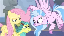 Size: 1280x720 | Tagged: safe, derpibooru import, screencap, fluttershy, ocellus, silverstream, earth pony, school daze, disguise, disguised changeling, pony ocellus