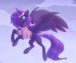 Size: 3000x2500 | Tagged: safe, artist:tigra0118, derpibooru import, oc, unofficial characters only, alicorn, pony, alicorn oc, female, flying, horn, mare, sky, solo, wings