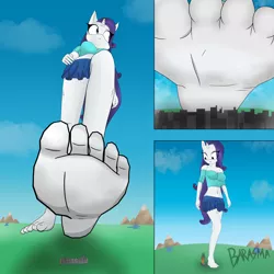 Size: 3240x3240 | Tagged: suggestive, artist:barasma, derpibooru import, rarity, anthro, pony, unicorn, city, crush fetish, crushing, destruction, feet, female, fetish, foot fetish, foot focus, giant pony, giantess, macro, plant, stomp, white skin