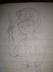 Size: 223x301 | Tagged: anthro, artist:sovietpone, derpibooru import, female, gun, handgun, lined paper, oc, revolver, safe, solo, traditional art, unofficial characters only, weapon