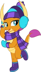 Size: 6178x10652 | Tagged: absurd resolution, artist:jhayarr23, beanie, best gift ever, boots, claws, clothes, cute, derpibooru import, dragon, dragoness, dragon wings, earmuffs, fangs, female, hat, mittens, safe, scarf, shoes, simple background, smolder, smolderbetes, solo, transparent background, vector, wings, winter outfit