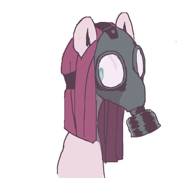 Size: 600x600 | Tagged: safe, artist:ume89s, derpibooru import, pinkie pie, pony, bust, female, gas mask, looking at you, mare, mask, pinkamena diane pie, shrunken pupils, solo