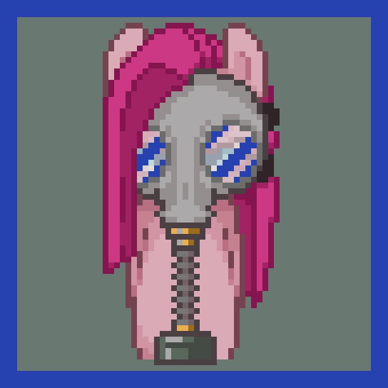 Size: 544x544 | Tagged: safe, artist:ume89s, derpibooru import, pinkie pie, pony, female, gas mask, mare, mask, pinkamena diane pie, pixel art, solo