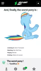 Size: 717x1240 | Tagged: safe, derpibooru import, rainbow dash, pony, abuse, background pony strikes again, dashabuse, deviantart, downvote bait, worst pony