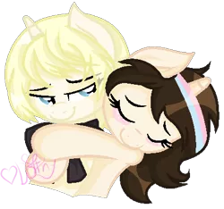 Size: 428x400 | Tagged: safe, artist:doroshll, derpibooru import, oc, oc:dorothy, ponified, pony, unicorn, alois trancy, female, hug, mare, simple background, transparent background