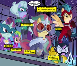 Size: 2284x1972 | Tagged: safe, artist:darktailsko, derpibooru import, idw, fili-second, indigo zap, lemon zest, masked matter-horn, mistress marevelous, radiance, saddle rager, sci-twi, sour sweet, sugarcoat, sunny flare, twilight sparkle, zapp, ponified, earth pony, pegasus, pony, unicorn, equestria girls, alternate hairstyle, boots, building, caption, clothes, commission, costume, equestria girls ponified, eyeshadow, female, flying, goggles, gritted teeth, jewelry, levitation, magic, makeup, mare, mask, necklace, night, outfit, power ponies, raised hoof, rooftop, self-levitation, shadow six, shoes, signature, skyscraper, superhero, telekinesis, text box, the shadow ponies, unicorn sci-twi, watermark