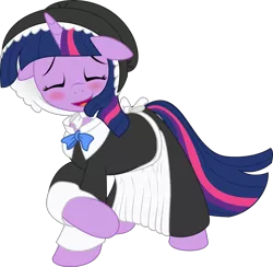 Size: 2560x2500 | Tagged: safe, artist:eagle1division, derpibooru import, twilight sparkle, pony, unicorn, blushing, bonnet, clothes, crossed arms, crossed hooves, dress, eyes closed, female, floppy ears, mare, open mouth, pilgrim outfit, simple background, solo, swishy tail, transparent background, vector