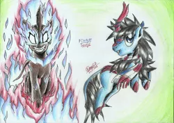 Size: 2335x1652 | Tagged: artist:3500joel, derpibooru import, duality, kirin, male, nirik, oc, oc:finger sound, safe, traditional art