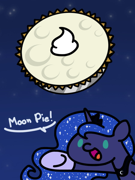 Size: 1280x1707 | Tagged: safe, artist:flutterluv, derpibooru import, princess luna, alicorn, pony, female, mare, moon, moon pie, solo