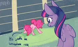 Size: 2276x1362 | Tagged: safe, artist:mooph, derpibooru import, pinkie pie, twilight sparkle, twilight sparkle (alicorn), alicorn, pony, blushing, butt, eyes on the prize, female, lesbian, plot, scrunchy face, shipping, twinkie