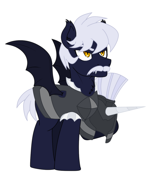 Size: 1000x1200 | Tagged: safe, artist:tertonda, deleted from derpibooru, derpibooru import, oc, oc:obsidian shield, unofficial characters only, bat pony, pony, 2019 community collab, derpibooru community collaboration, armor, bat pony oc, bat wings, chest fluff, ear fluff, facial hair, guard, helmet, male, simple background, solo, stallion, transparent background, wings