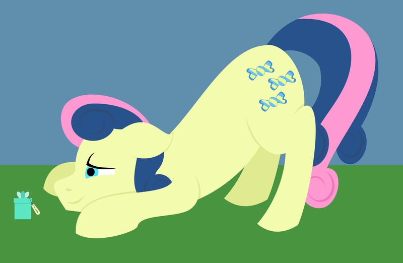 Size: 2986x1947 | Tagged: safe, artist:alltimemine, derpibooru import, bon bon, sweetie drops, earth pony, pony, cutie mark, face down ass up, female, floppy ears, inkscape, lineless, mare, present, profile, smiling, solo, vector