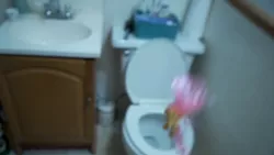 Size: 1334x750 | Tagged: safe, derpibooru import, fluttershy, pony, abuse, bait, blurry, but why, context is for the weak, cursed image, flutterbuse, irl, littleshyfim, photo, toilet, toy, toy abuse, yeet