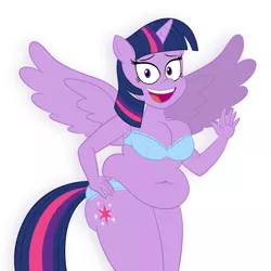 Size: 1200x1200 | Tagged: suggestive, artist:scobionicle99, derpibooru import, twilight sparkle, twilight sparkle (alicorn), alicorn, anthro, bbw, belly button, bra, breasts, busty twilight sparkle, chubby, chubby twilight, clothes, fat, female, happy, obese, panties, plump, solo, solo female, spread wings, thick, twilard sparkle, underwear, wings