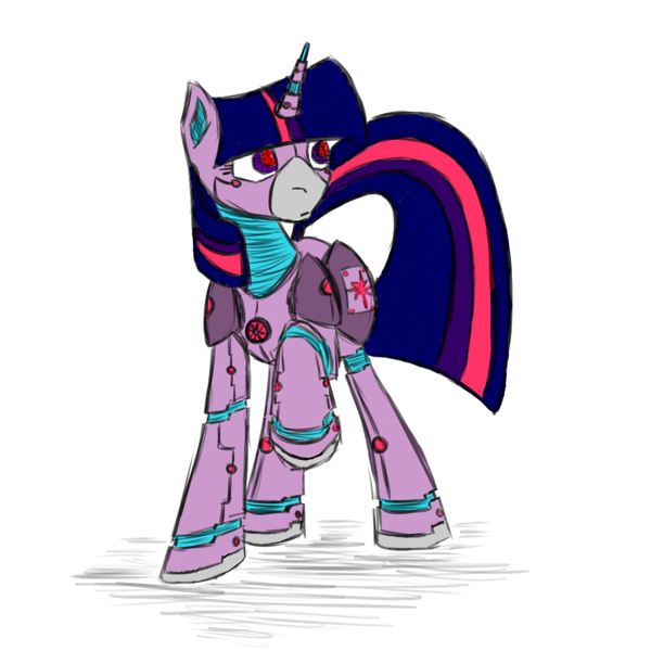 Size: 800x800 | Tagged: safe, artist:scherzo, color edit, derpibooru import, edit, twilight sparkle, pony, robot, robot pony, unicorn, colored, female, roboticization, solo, twibot