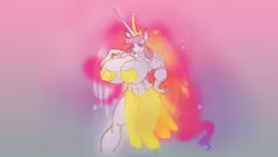 Size: 1080x608 | Tagged: abstract background, anthro, artist:toonpower, big breasts, breasts, busty princess celestia, derpibooru import, ethereal wings, female, huge breasts, impossibly large breasts, muscles, pasties, pink-mane celestia, princess celestia, princess musclestia, sarong, solo, solo female, suggestive, wings