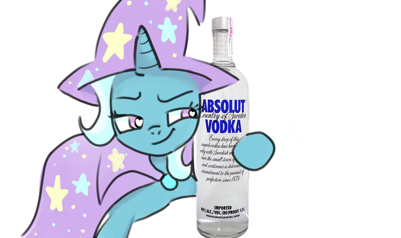 Size: 801x475 | Tagged: safe, artist:abortedfetusnecrophiliac, derpibooru import, trixie, pony, unicorn, accessory swap, alcohol, heart eyes, hug, meme, shitposting, simple background, vodka, white background, wingding eyes