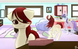 Size: 8000x5000 | Tagged: safe, artist:kids-in-the-corner, artist:those kids in the corner, derpibooru import, oc, oc:dried petals, oc:silverlight, earth pony, pony, unicorn, absurd resolution, female, floppy ears, happy, kitchen, living room, male, mare, memory, phone, sad, self ponidox, stallion