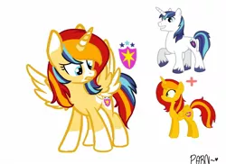 Size: 1370x1000 | Tagged: safe, artist:parn, derpibooru import, shining armor, oc, oc:princess parn, alicorn, pony, unicorn, alicorn oc, fusion, horn, wings