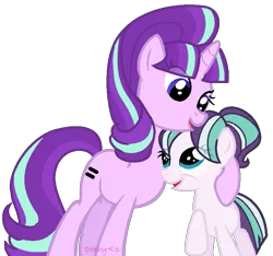 Size: 815x764 | Tagged: safe, artist:doroshll, derpibooru import, starlight glimmer, oc, oc:snow twinkle, pony, base used, female, filly, mother and child, mother and daughter, offspring, parent:double diamond, parent:starlight glimmer, parents:glimmerdiamond