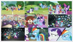 Size: 1024x590 | Tagged: source needed, useless source url, safe, derpibooru import, screencap, braeburn, gallus, lucky clover, ocellus, rainbow dash, rarity, sandbar, silverstream, smolder, twilight sparkle, twilight sparkle (alicorn), yona, yuma spurs, alicorn, changedling, changeling, classical hippogriff, dragon, earth pony, gryphon, hippogriff, pegasus, pony, unicorn, yak, the end in friend, angry, appleloosa resident, book, boomerang (tv channel), bow, buckball, cart, clothes, cloven hooves, colored hooves, cowboy hat, dragoness, female, flying, gem, gem cave, glowing horn, hair bow, hat, hoof hold, horn, jewelry, magic, male, mare, monkey swings, necklace, notebook, smiling, stallion, student six, teenager, telekinesis, uniform, wall of tags