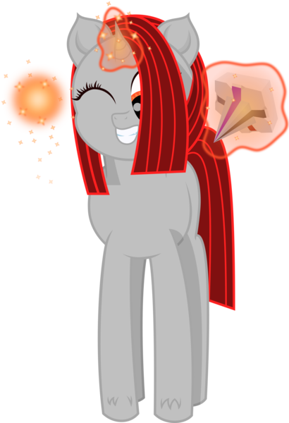 Size: 2051x3001 | Tagged: safe, artist:onil innarin, derpibooru import, oc, oc:ore pie, unofficial characters only, pony, unicorn, 2019 community collab, derpibooru community collaboration, grin, hair over one eye, magic, male, one eye closed, simple background, smiling, solo, sparkles, teenager, telekinesis, transparent background, vector, wink, wisp