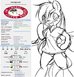 Size: 1696x1752 | Tagged: safe, artist:randy, derpibooru import, oc, oc:aryanne, pony, /mlpol/, /pol/ league cup, 4chan, 4chan cup, aryan, aryan pony, ball, bipedal, blonde, football, goal, lineart, mvp, nazi, nazipone, score, sports, statistics, support, tricot, wiki