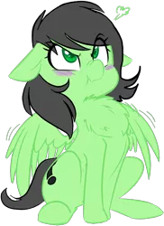 Size: 1024x1404 | Tagged: safe, artist:jessy, derpibooru import, edit, oc, oc:anonfilly, pegasus, pony, angry, behaving like a bird, blushing, chest, chest fluff, face, female, filly, fluffy, image, puffing, reaction, simple background, sitting, smiling, smug, transparent background, up