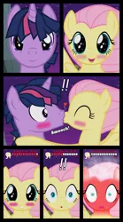 Size: 1280x2300 | Tagged: safe, artist:bigsnusnu, derpibooru import, fluttershy, twilight sparkle, pegasus, pony, unicorn, comic:dusk shine in pursuit of happiness, blushing, blushing profusely, comic, dusk shine, duskshy, female, half r63 shipping, lesbian, male, mare, rule 63, shipping, stallion, straight, this will end in fainting, twishy, unicorn dusk shine